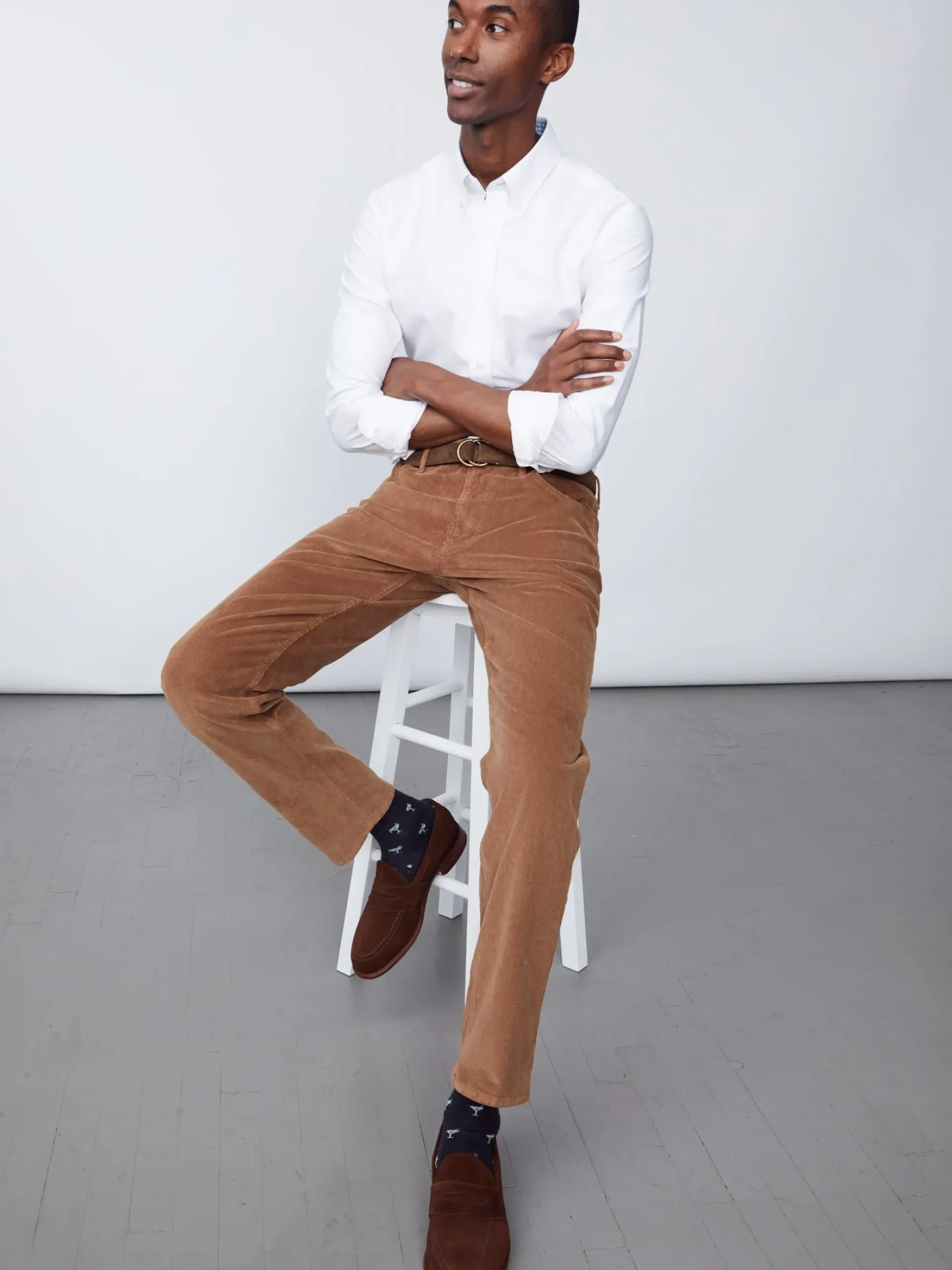 J.McLaughlin Parker 5-Pocket Straight Pants in Italian Stretch Cord Acorn Hot