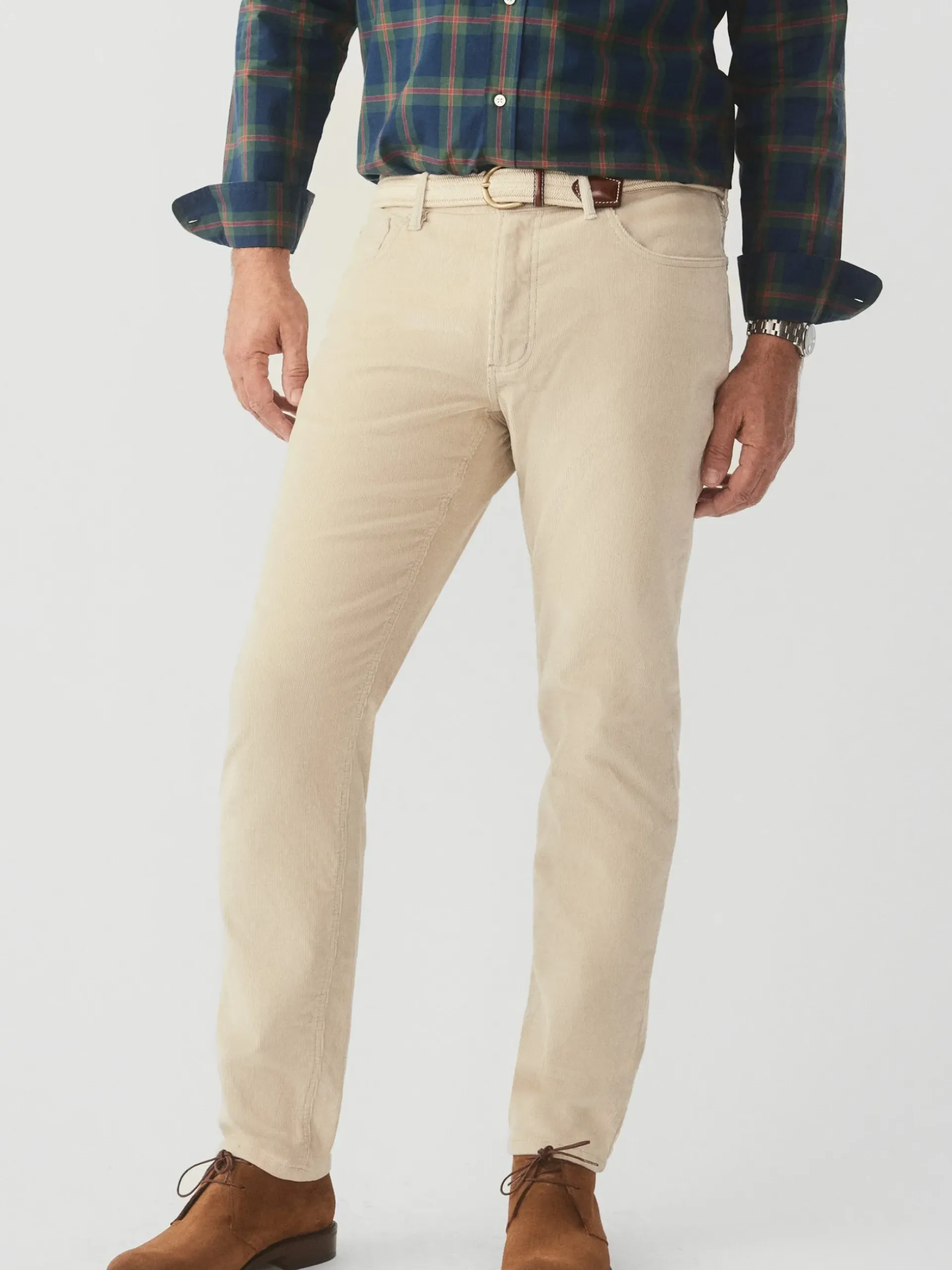 J.McLaughlin Parker 5-Pocket Straight Pants in Italian Stretch Cord Stone Fashion