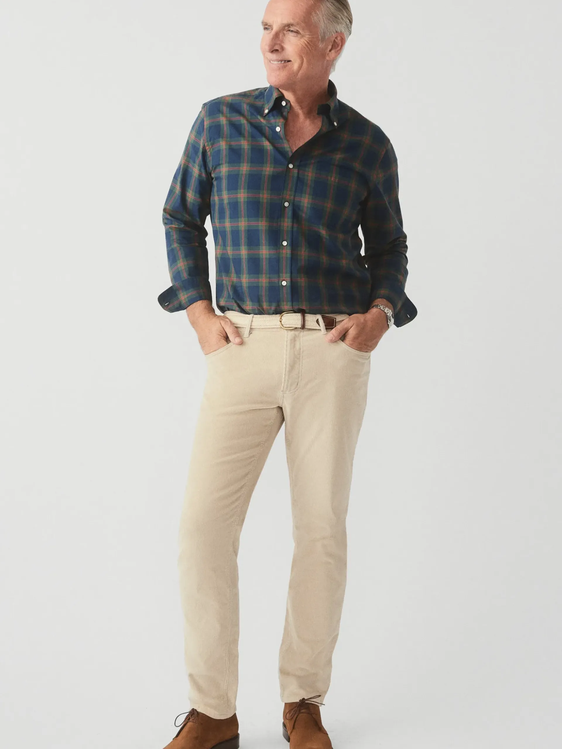 J.McLaughlin Parker 5-Pocket Straight Pants in Italian Stretch Cord Stone Fashion