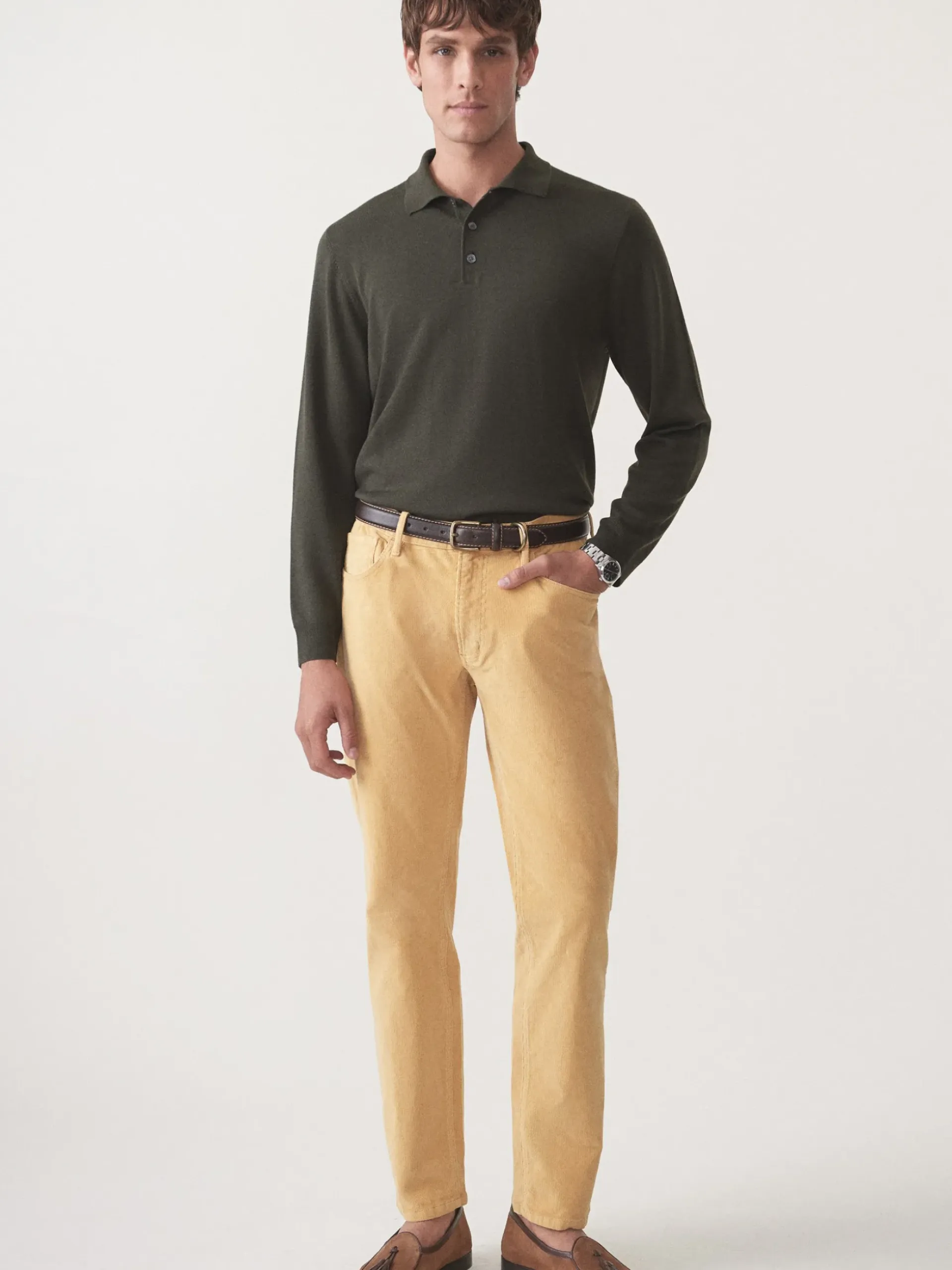 J.McLaughlin Parker 5-Pocket Straight Pants in Italian Stretch Cord Ochre Best