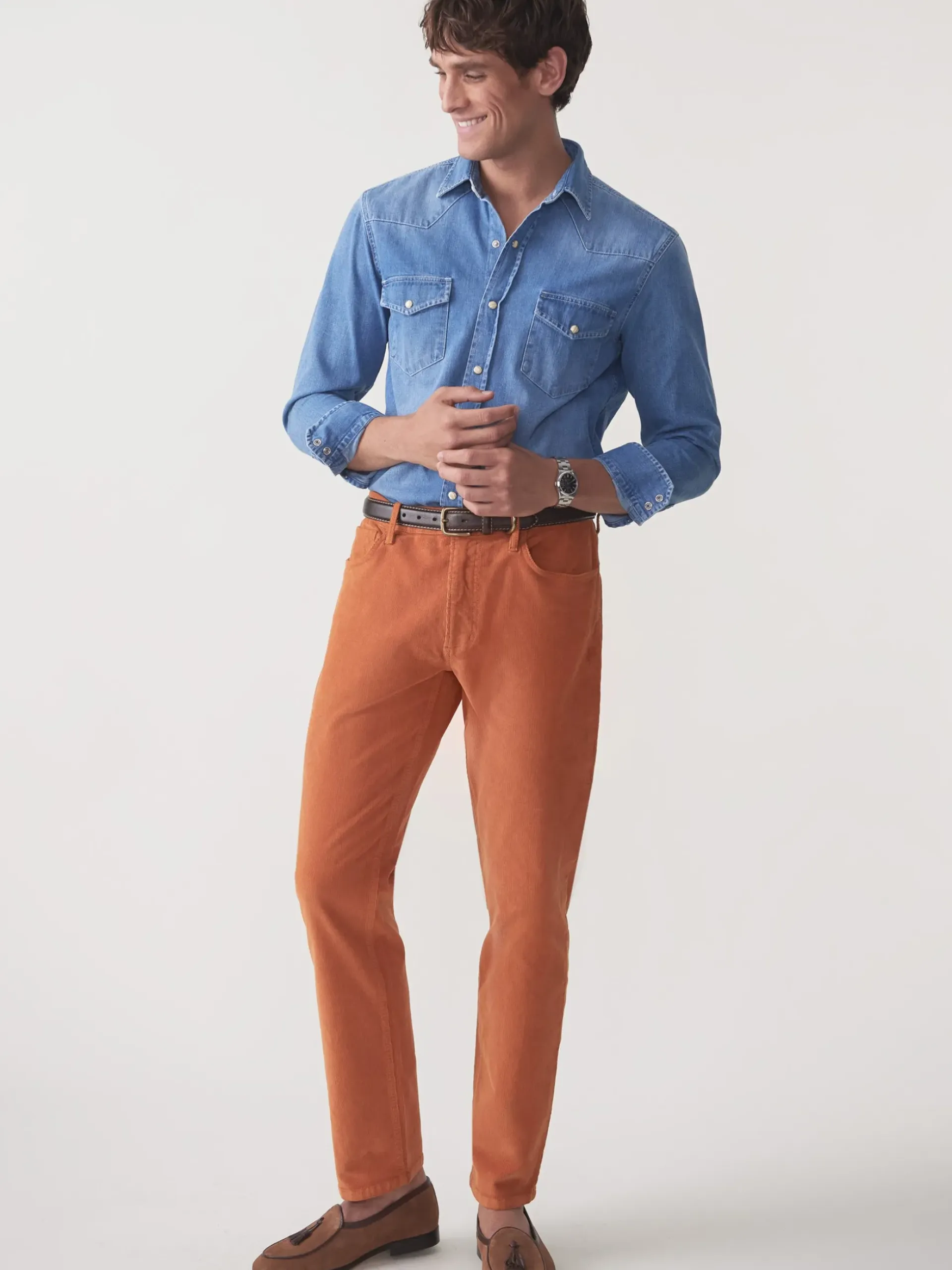 J.McLaughlin Parker 5-Pocket Straight Pants in Italian Stretch Cord Rust New