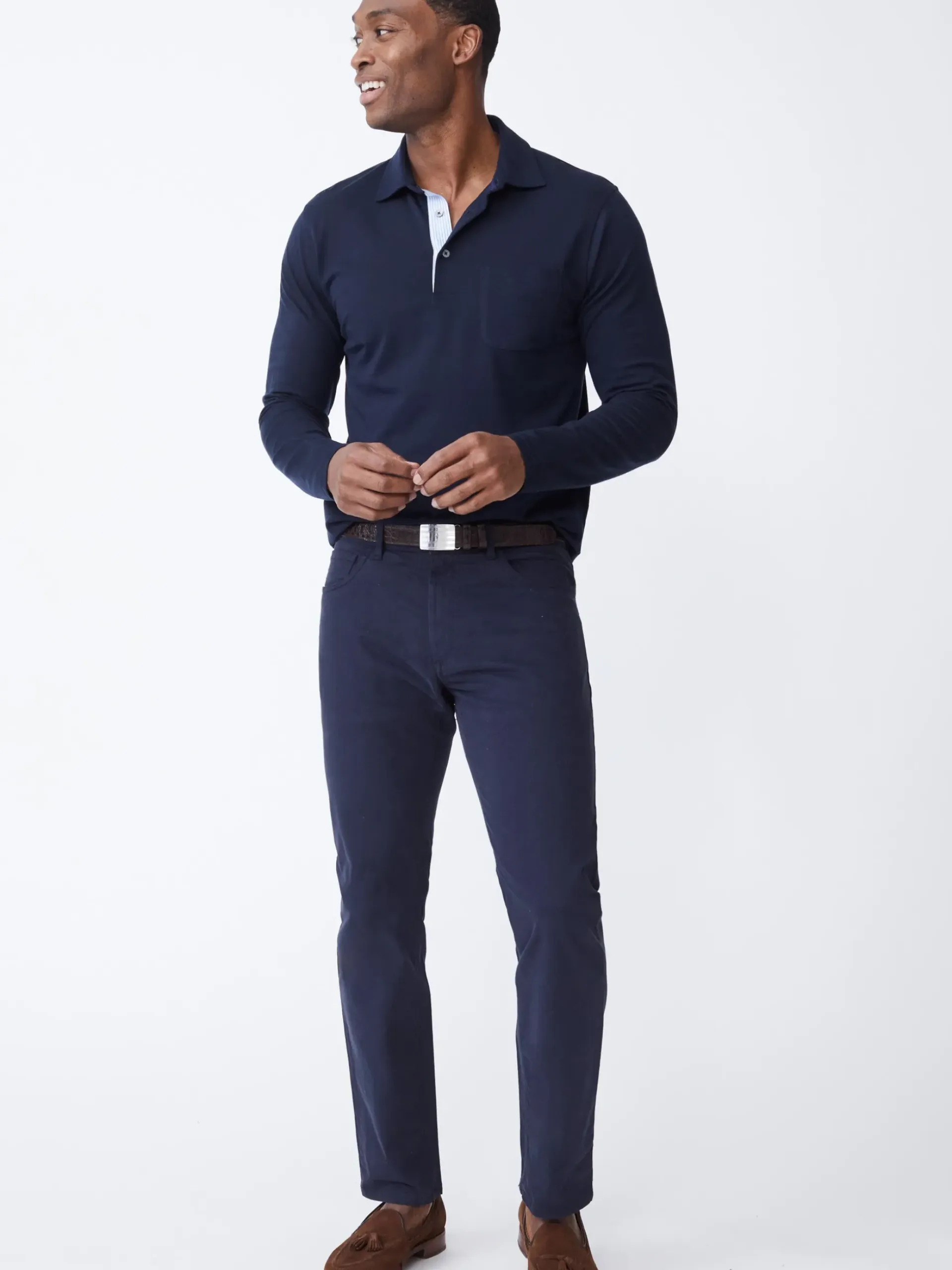J.McLaughlin Parker 5-Pocket Straight Pants in Stretch Cotton Sateen Navy Best