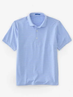J.McLaughlin Peak Performance Polo in Stripe White/LightBlue Best