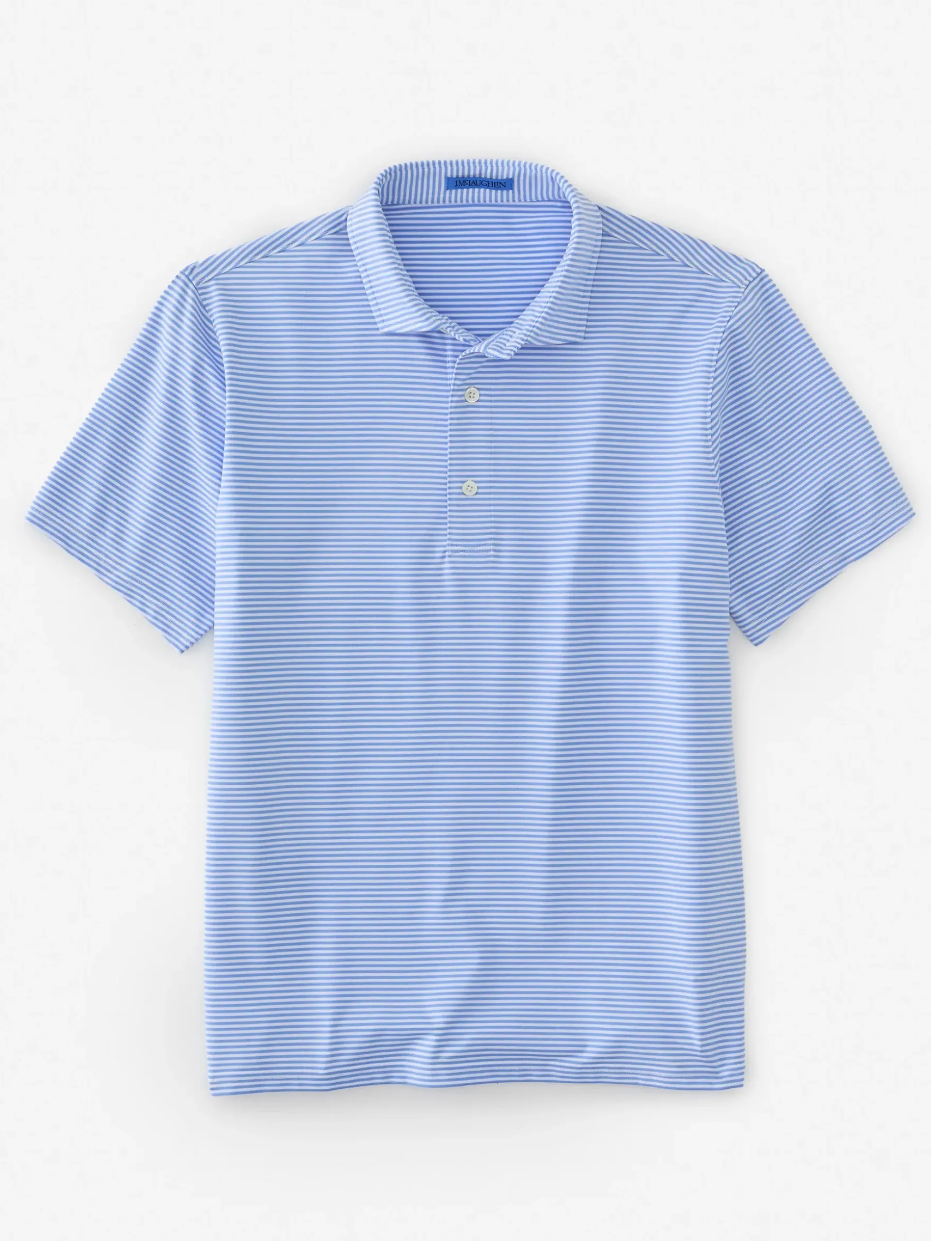 J.McLaughlin Peak Performance Polo in Stripe White/LightBlue Best