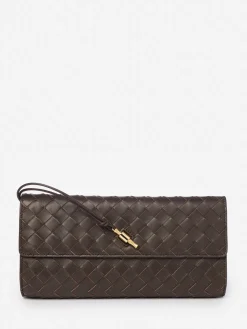 J.McLaughlin Pernille Woven Leather Clutch DarkBrown Sale