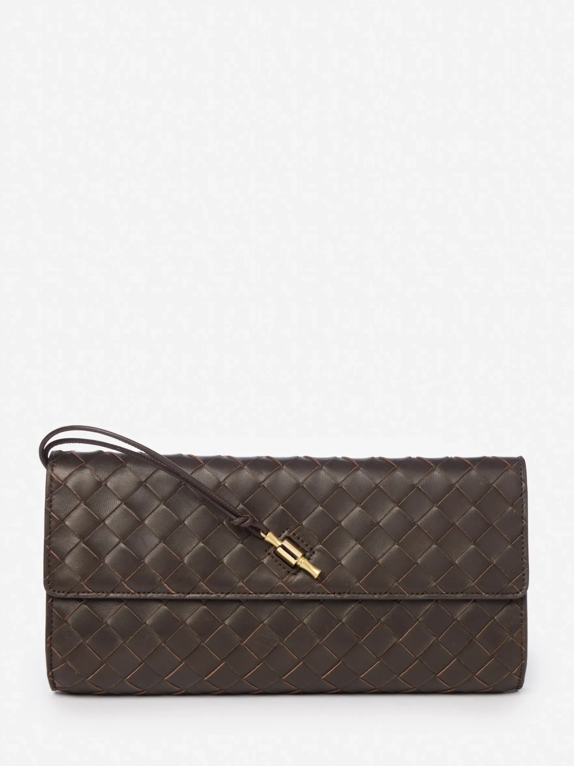 J.McLaughlin Pernille Woven Leather Clutch DarkBrown Sale