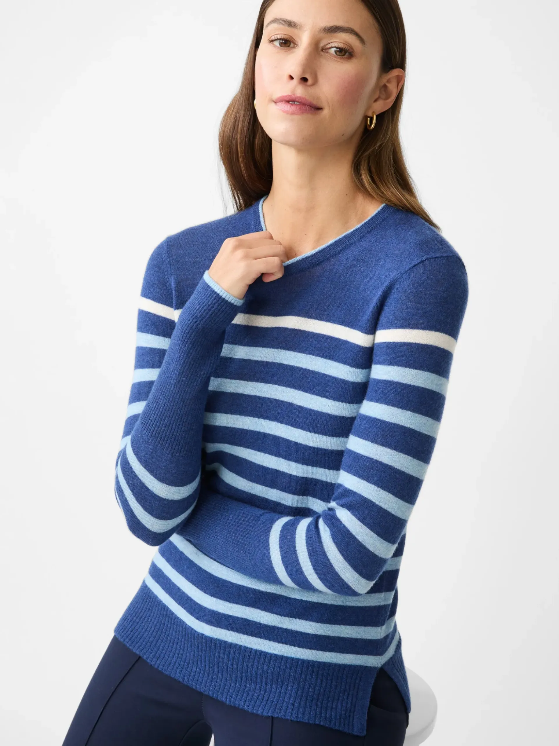 J.McLaughlin Poet Cashmere Sweater in Stripe Navy/Multi Online