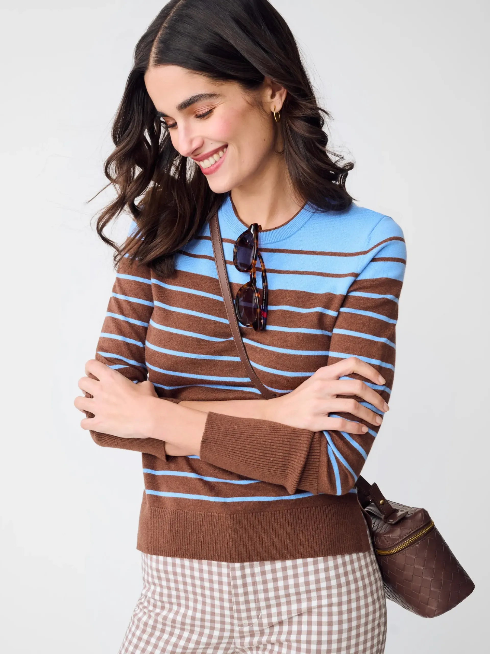 J.McLaughlin Poet Sweater in Stripe Blue/Brown Clearance