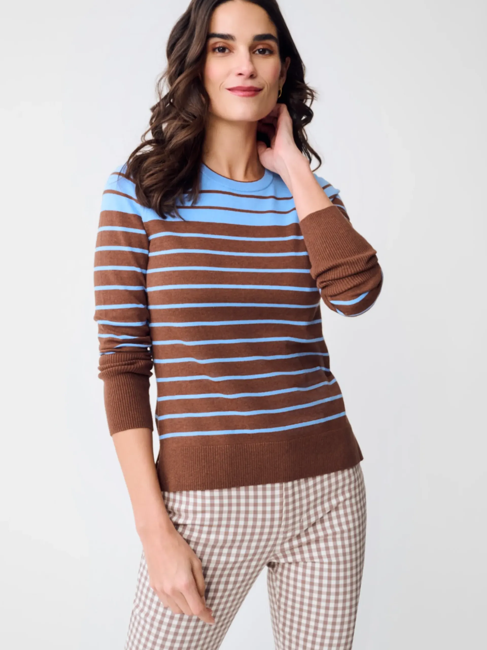 J.McLaughlin Poet Sweater in Stripe Blue/Brown Clearance