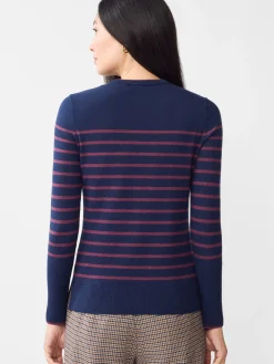 J.McLaughlin Poet Sweater in Stripe Navy/Merlot Best