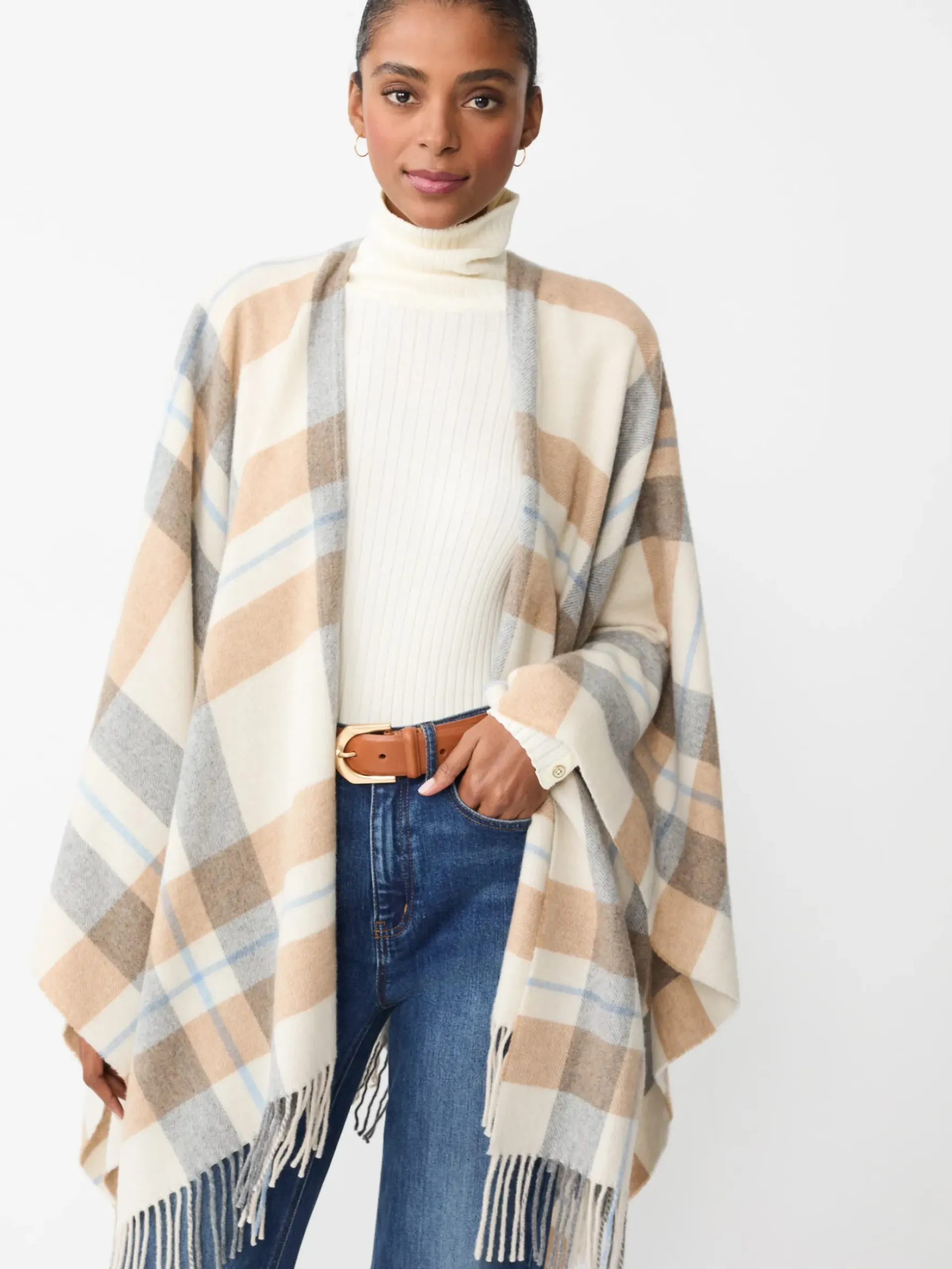 J.McLaughlin Polina Wrap in Plaid Cream/Gray Fashion