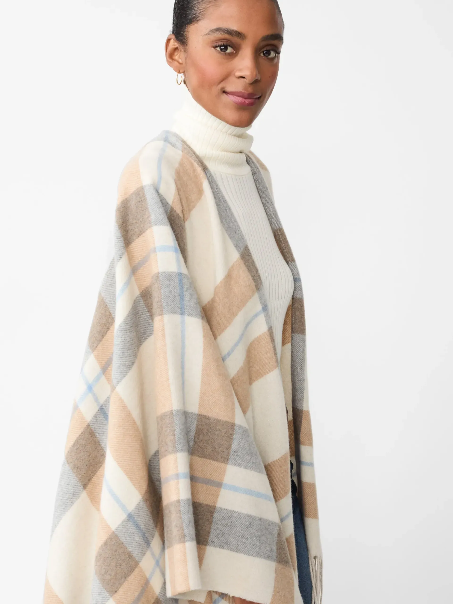 J.McLaughlin Polina Wrap in Plaid Cream/Gray Fashion