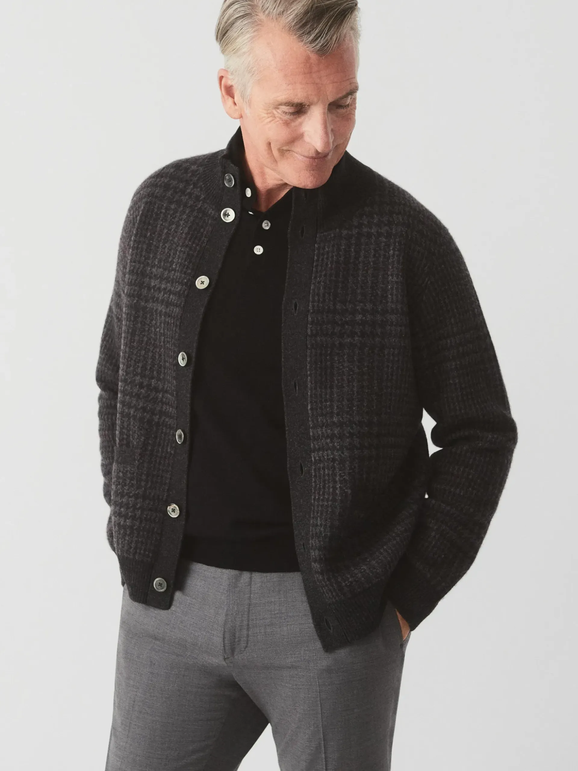 J.McLaughlin Prince of Wales Cardigan in Plaid Charcoal Online