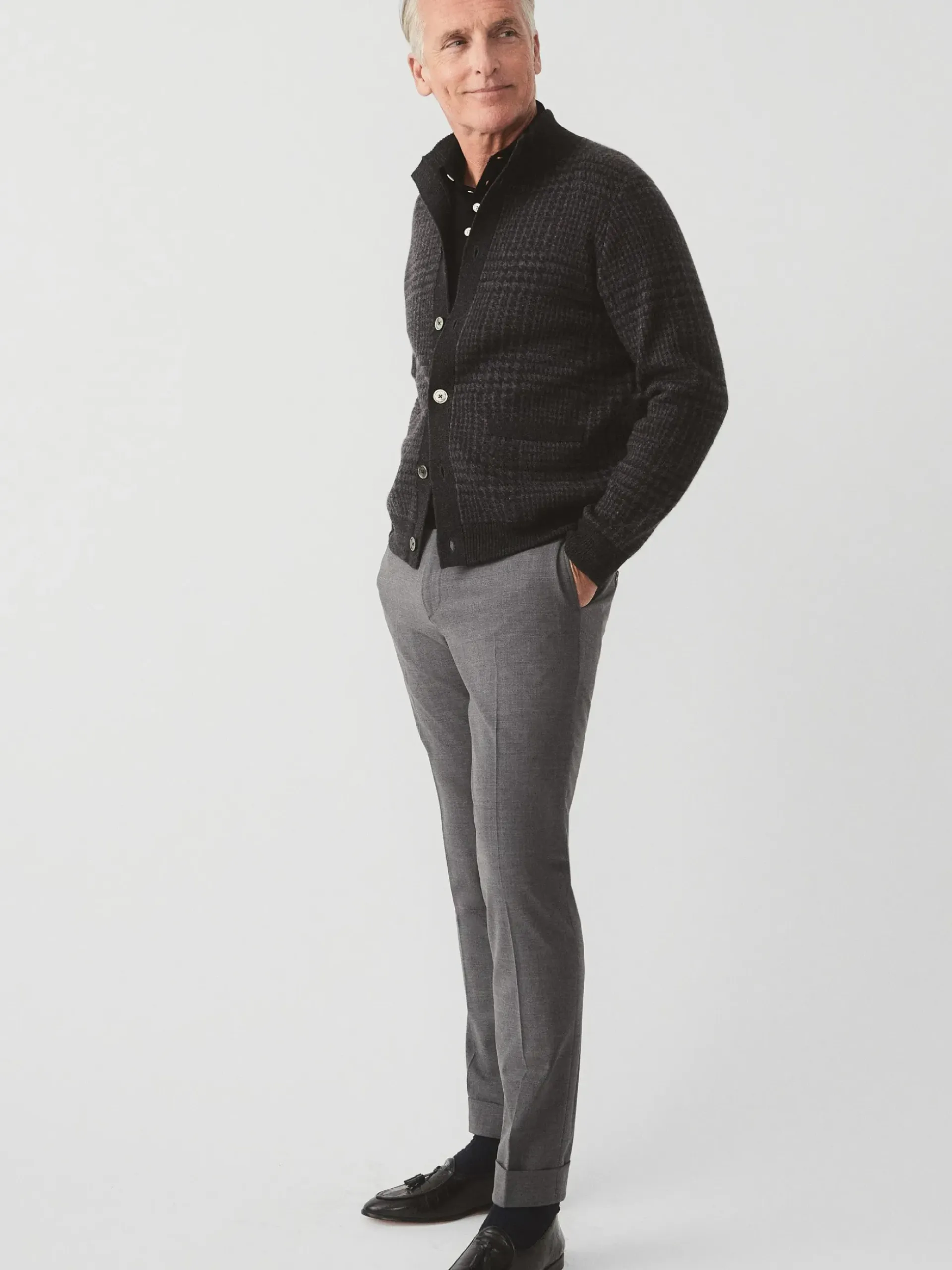 J.McLaughlin Prince of Wales Cardigan in Plaid Charcoal Online