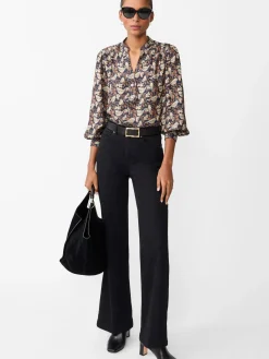 J.McLaughlin Rashell Blouse in Bird Story Charcoal/Camel New
