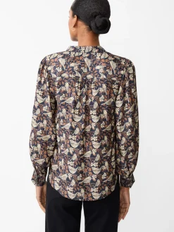 J.McLaughlin Rashell Blouse in Bird Story Charcoal/Camel New