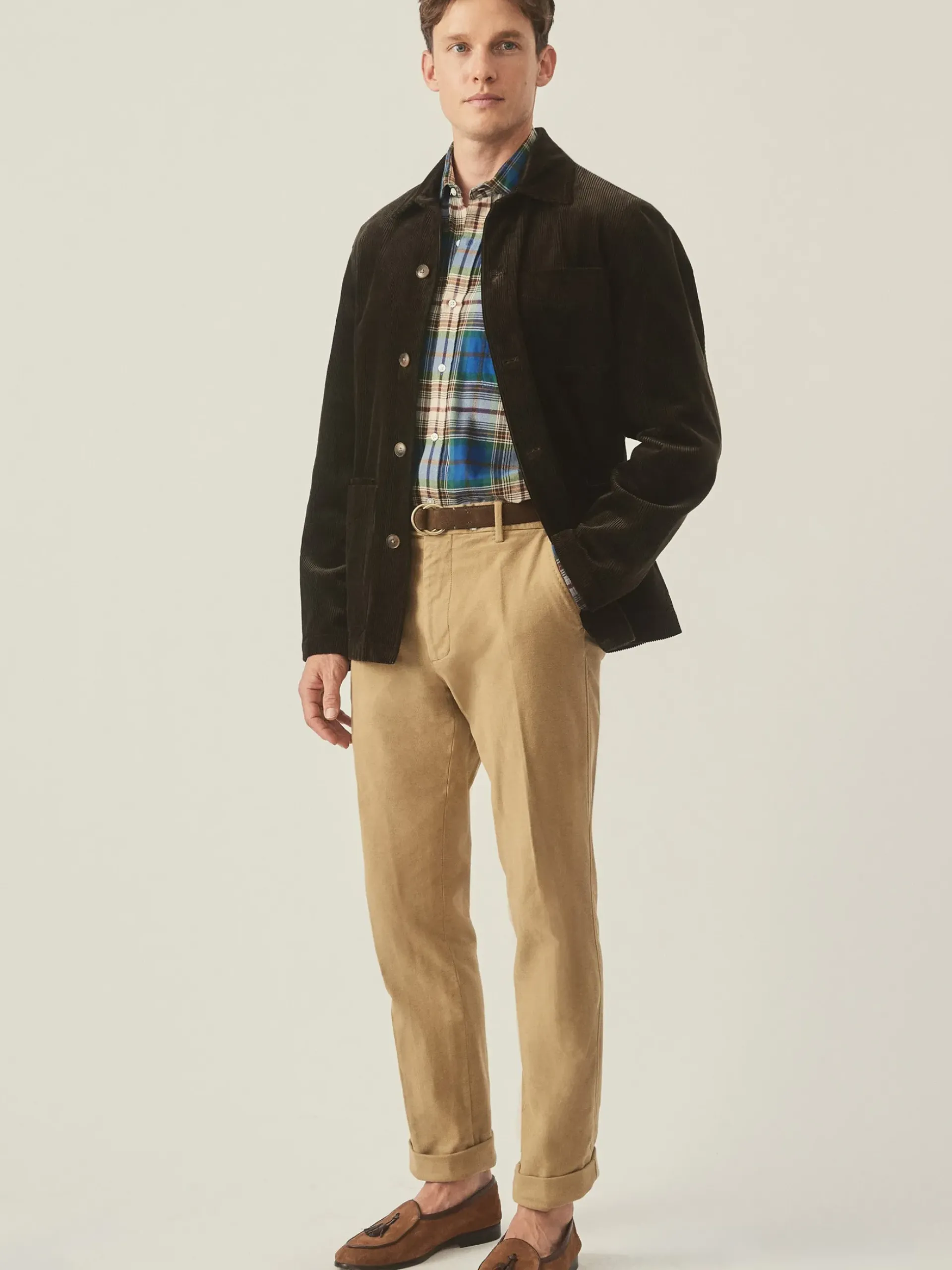 J.McLaughlin Redding Straight-Fit Chino Pants in Italian Moleskin BritishKhaki Fashion