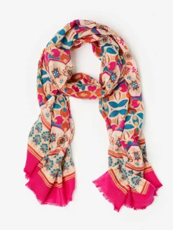 J.McLaughlin Reed Scarf in Blooming Stripes Oblong OffWhite/Blue/Pink Clearance