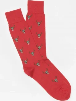 J.McLaughlin Reindeer with Hat Socks NantucketRed Best