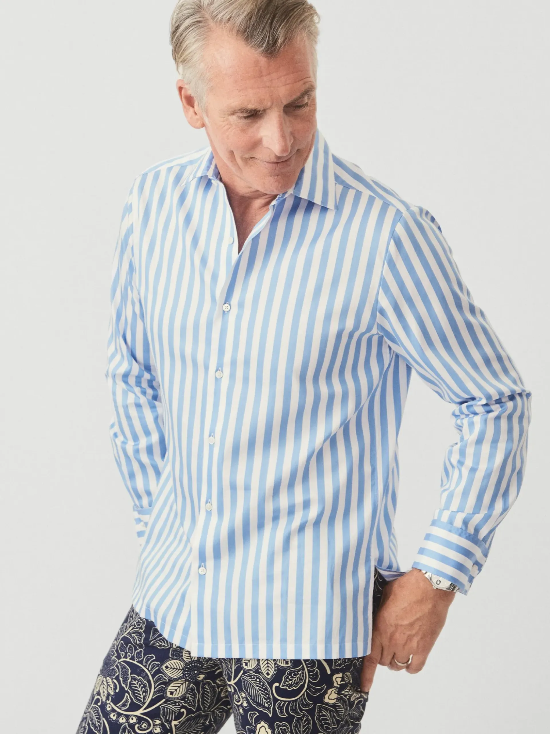 J.McLaughlin Rivera Classic Fit Shirt in Broad Stripe Blue/White Online