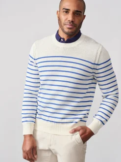 J.McLaughlin Rodrick Sweater in Stripe White/Blue Clearance