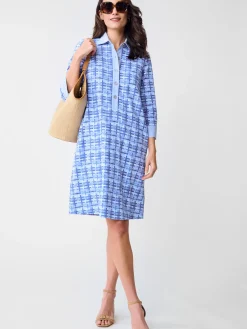 J.McLaughlin Rollins Dress in Micro Painted Lattice Blue/LightBlue Hot