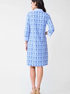J.McLaughlin Rollins Dress in Micro Painted Lattice Blue/LightBlue Hot