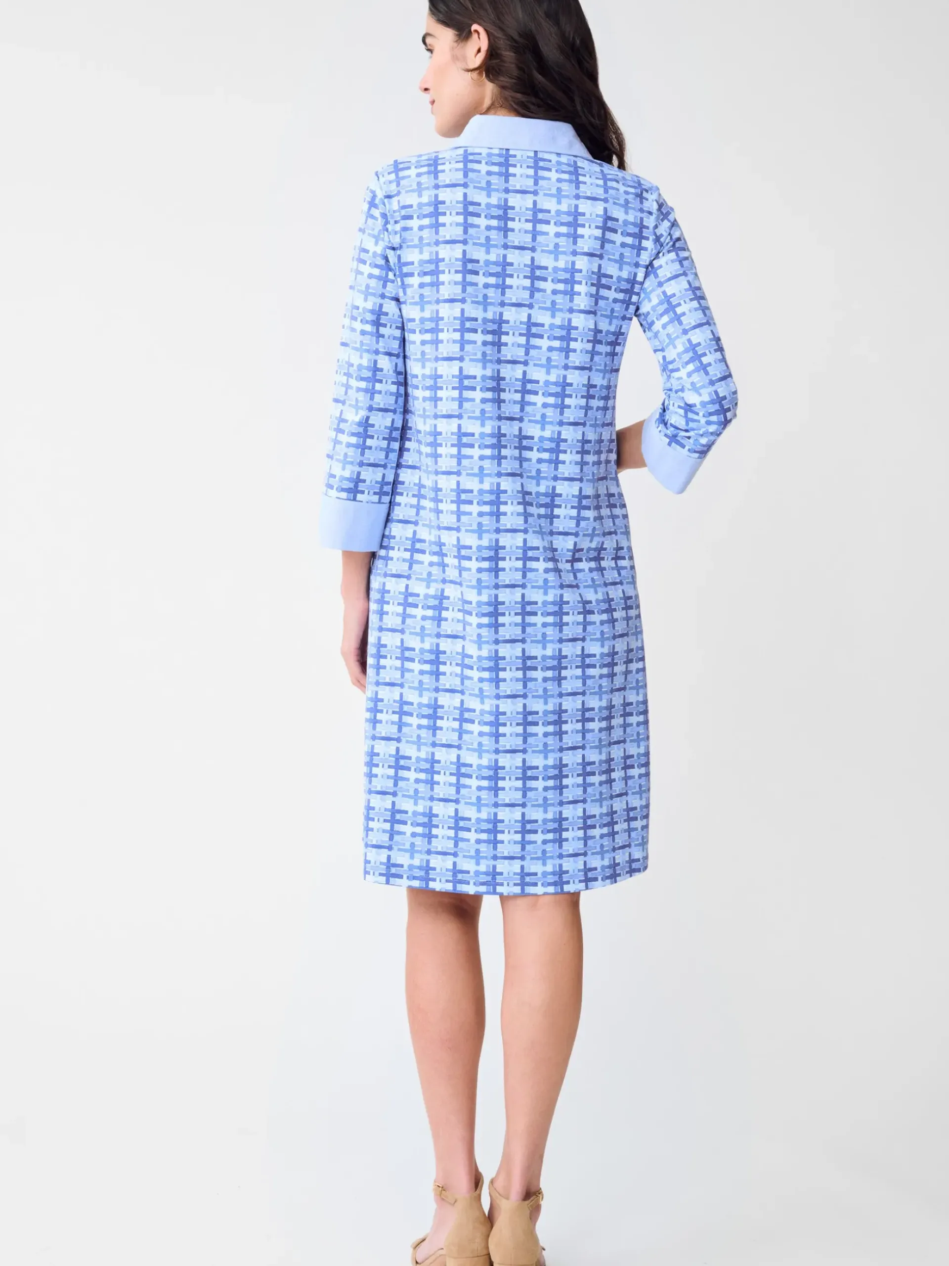 J.McLaughlin Rollins Dress in Micro Painted Lattice Blue/LightBlue Hot