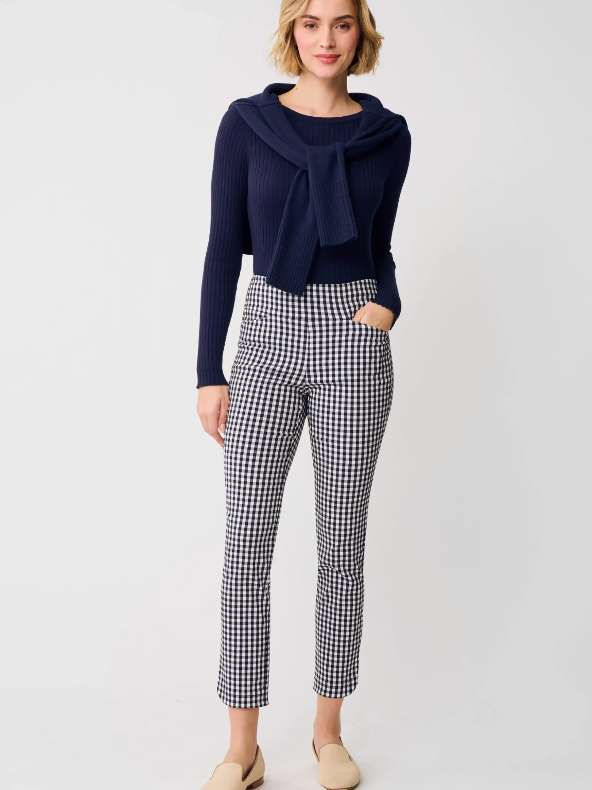 J.McLaughlin Romilly Pants in Gingham Navy/White Sale