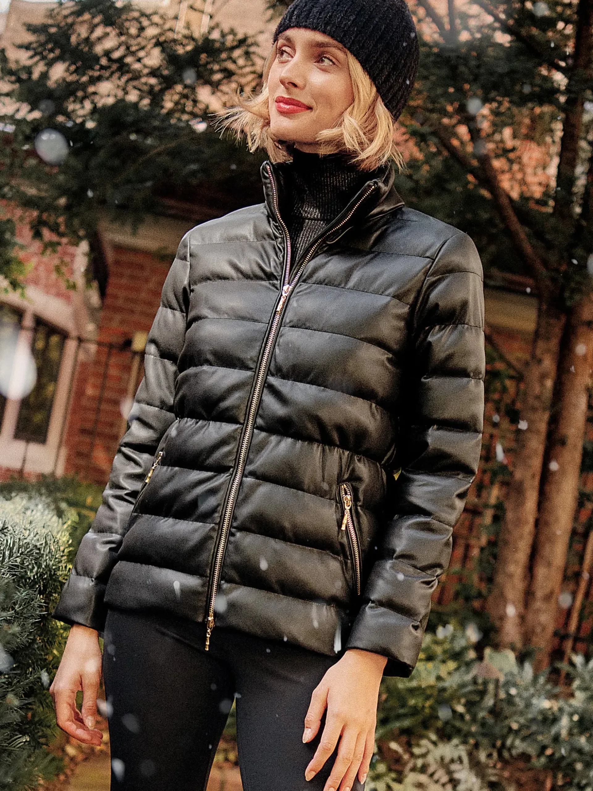 J.McLaughlin Sariah Vegan Leather Puffer Jacket Black Best