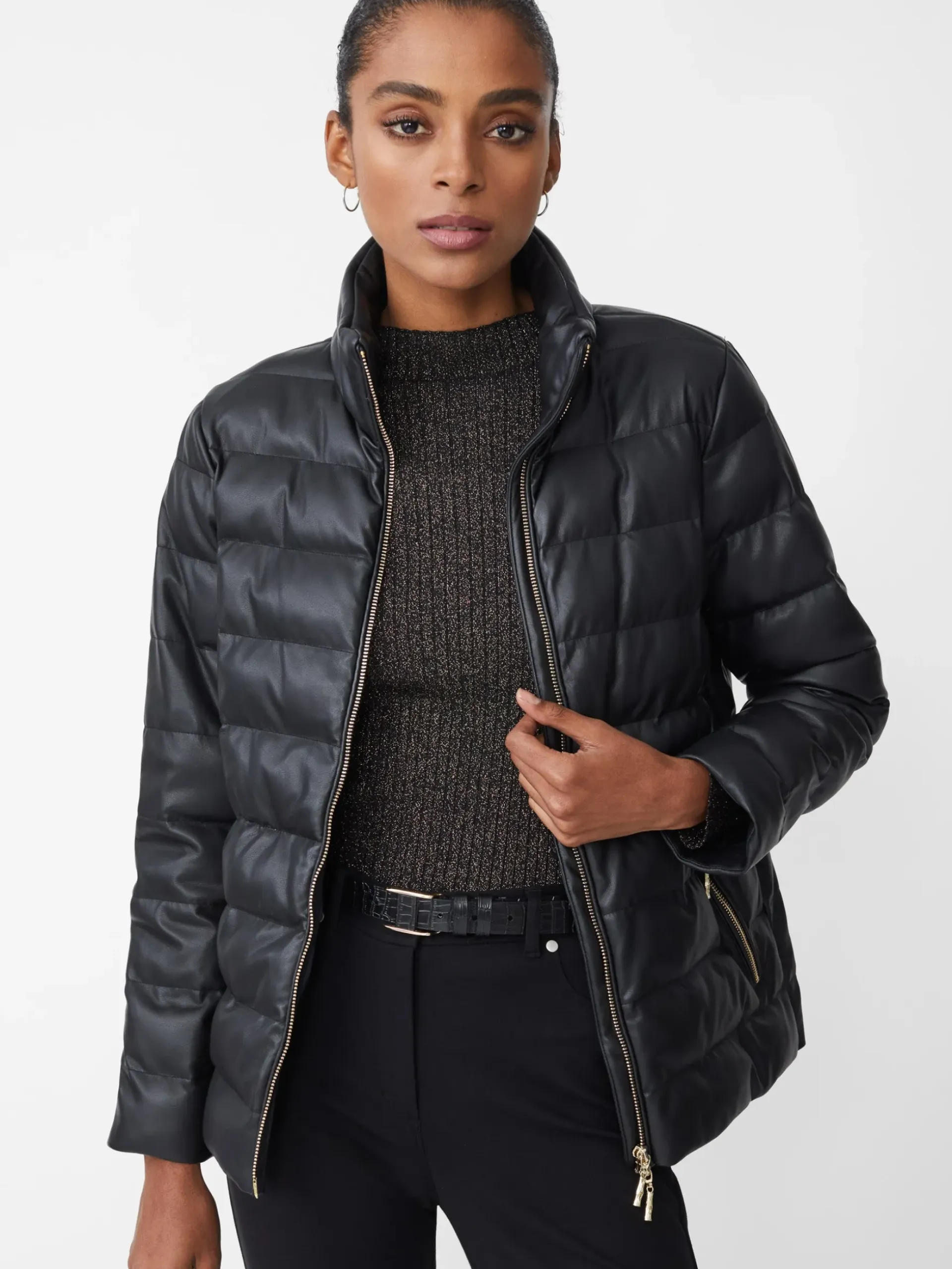 J.McLaughlin Sariah Vegan Leather Puffer Jacket Black Best