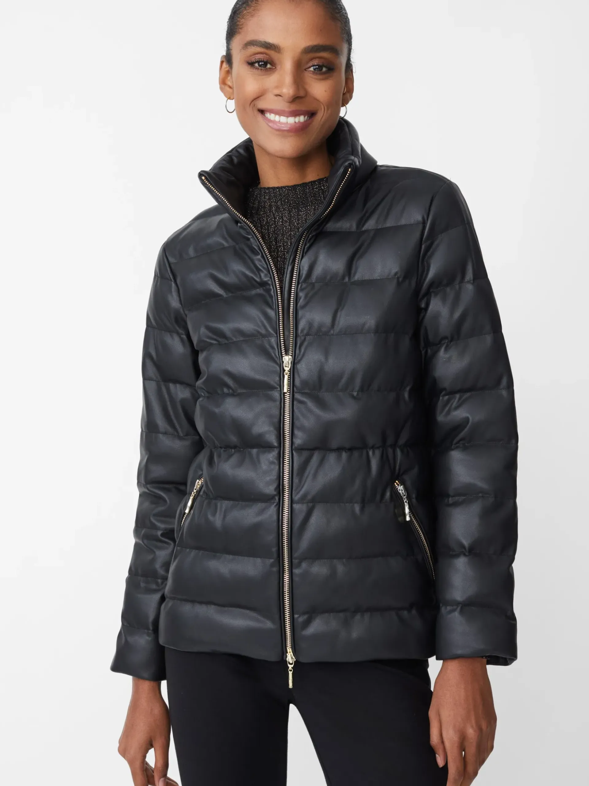 J.McLaughlin Sariah Vegan Leather Puffer Jacket Black Best