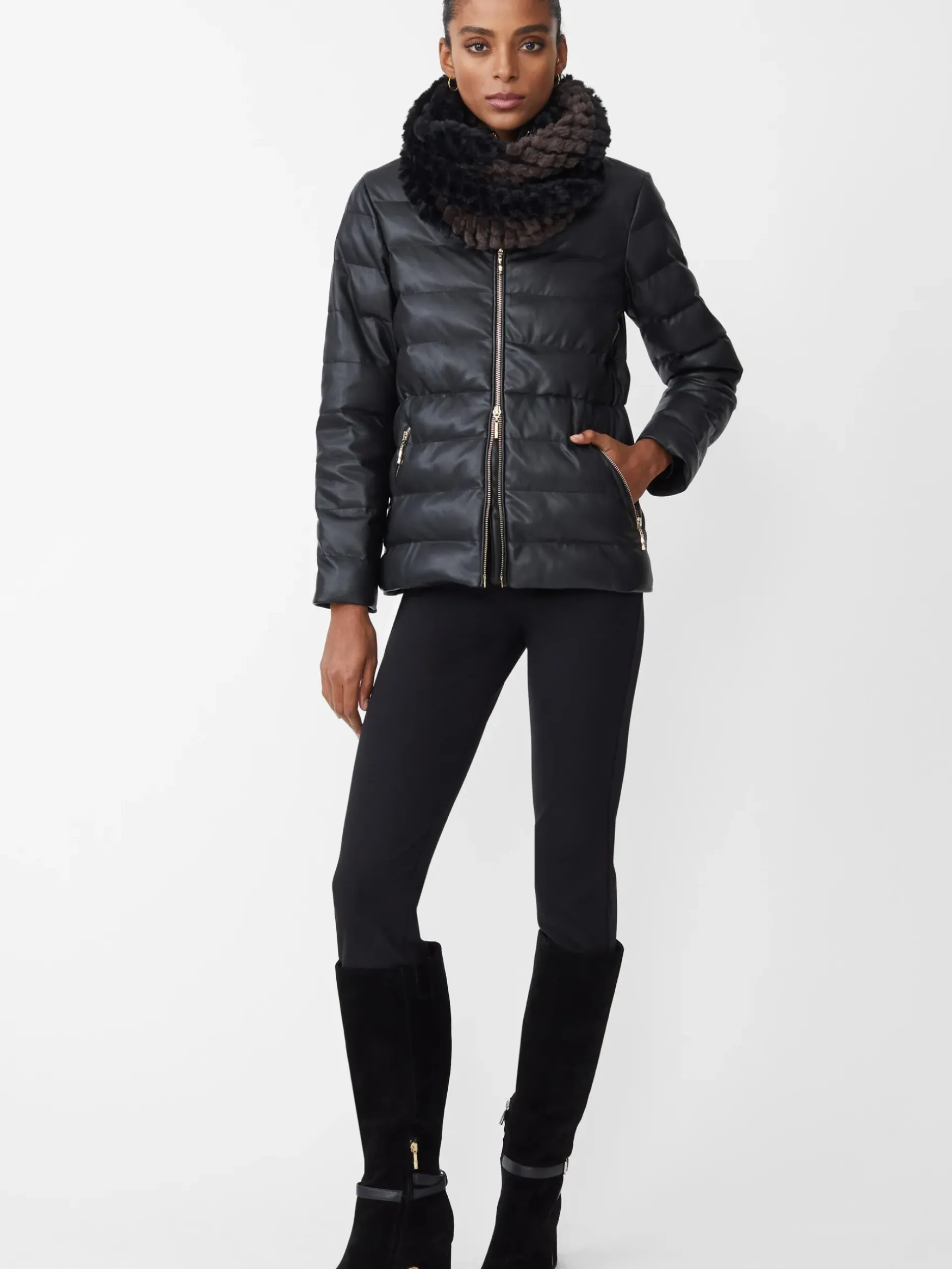 J.McLaughlin Sariah Vegan Leather Puffer Jacket Black Best