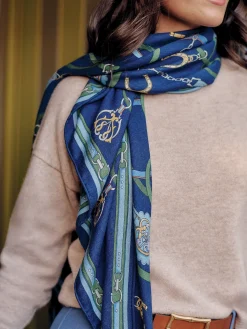 J.McLaughlin Sarita Scarf in Fairfax Crest Corner Navy/Green/Blue Online