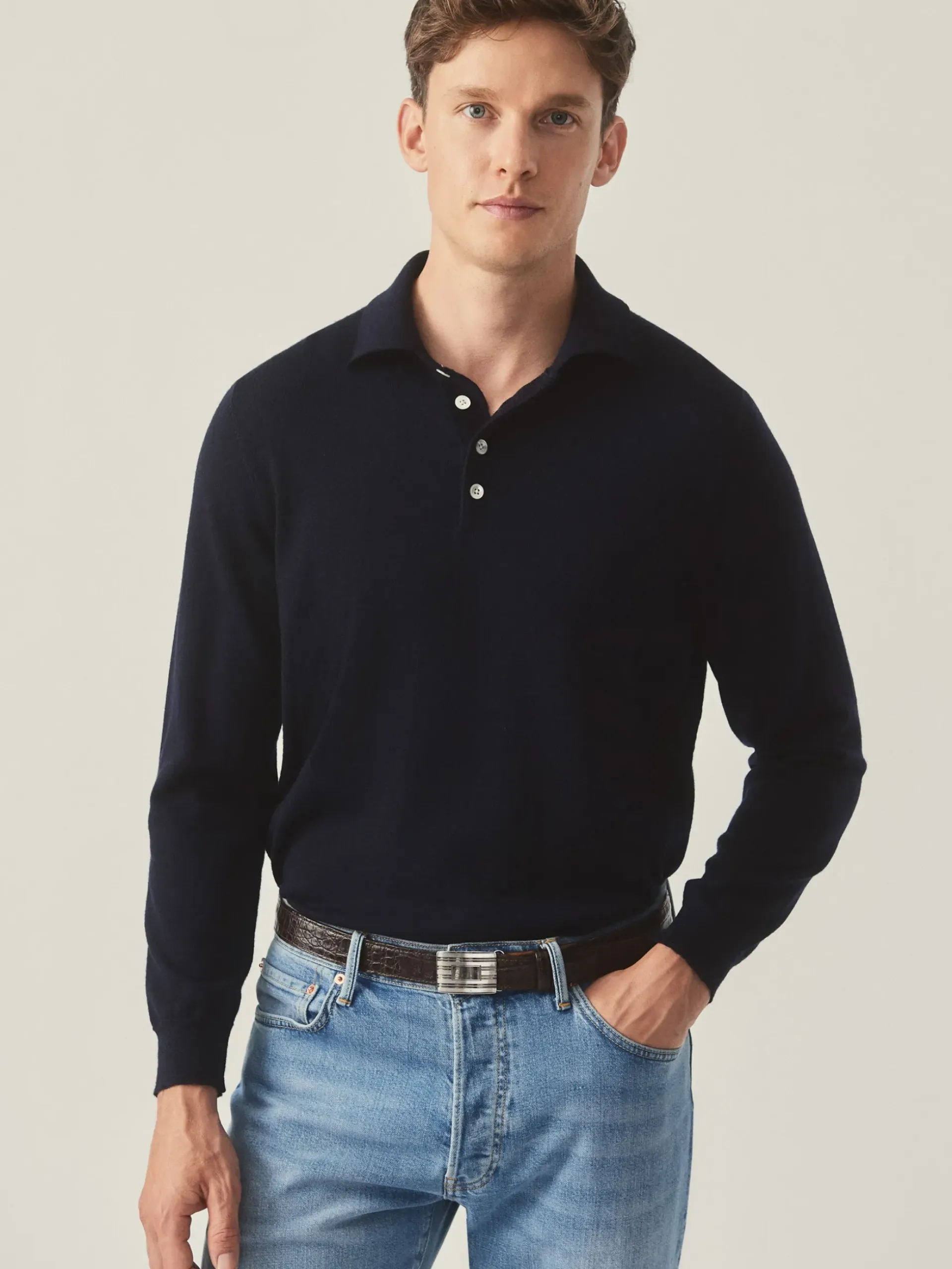 J.McLaughlin Savona Merino Wool u0026 Silk Polo Sweater DarkNavy Online