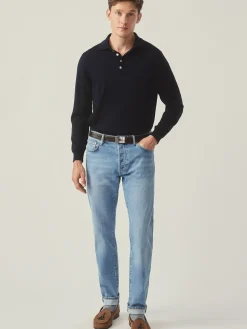 J.McLaughlin Savona Merino Wool u0026 Silk Polo Sweater DarkNavy Online