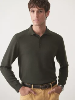 J.McLaughlin Savona Merino Wool u0026 Silk Polo Sweater Olive Hot