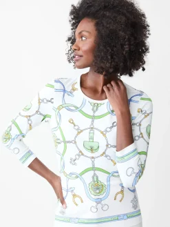 J.McLaughlin Signature Tee in Fairfax Crest White/Blue/Green Outlet