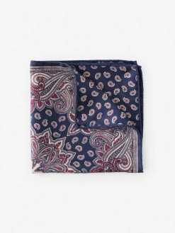 J.McLaughlin Silk Pocket Square in Foulard Navy/Multi New