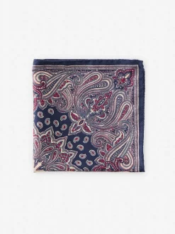 J.McLaughlin Silk Pocket Square in Foulard Navy/Multi New