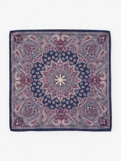 J.McLaughlin Silk Pocket Square in Foulard Navy/Multi New