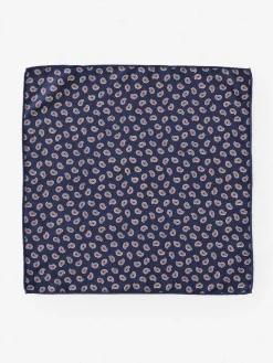 J.McLaughlin Silk Pocket Square in Foulard Navy/Multi New