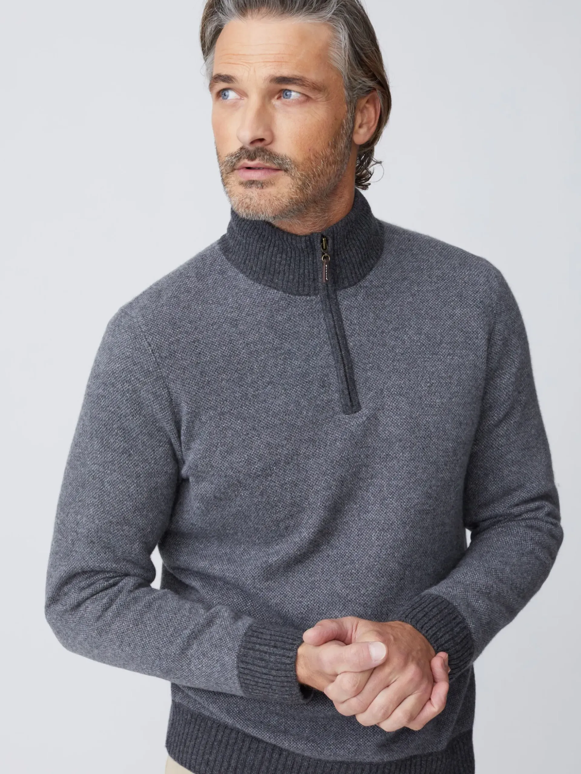 J.McLaughlin Tate Cashmere Sweater in Birdseye HeatherMediumGray/HeatherSilver Clearance