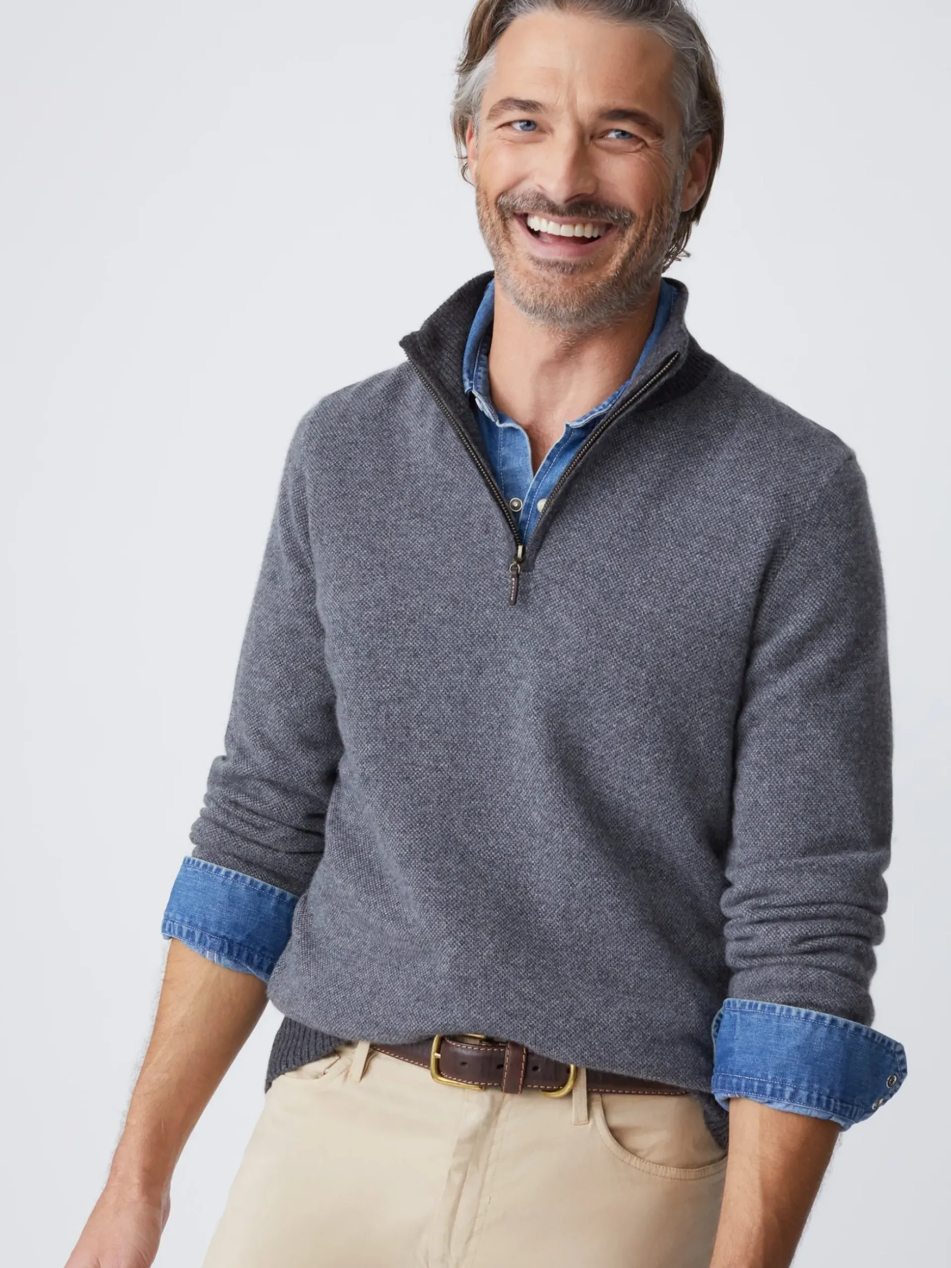 J.McLaughlin Tate Cashmere Sweater in Birdseye HeatherMediumGray/HeatherSilver Clearance