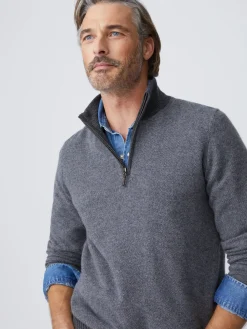 J.McLaughlin Tate Cashmere Sweater in Birdseye HeatherMediumGray/HeatherSilver Clearance