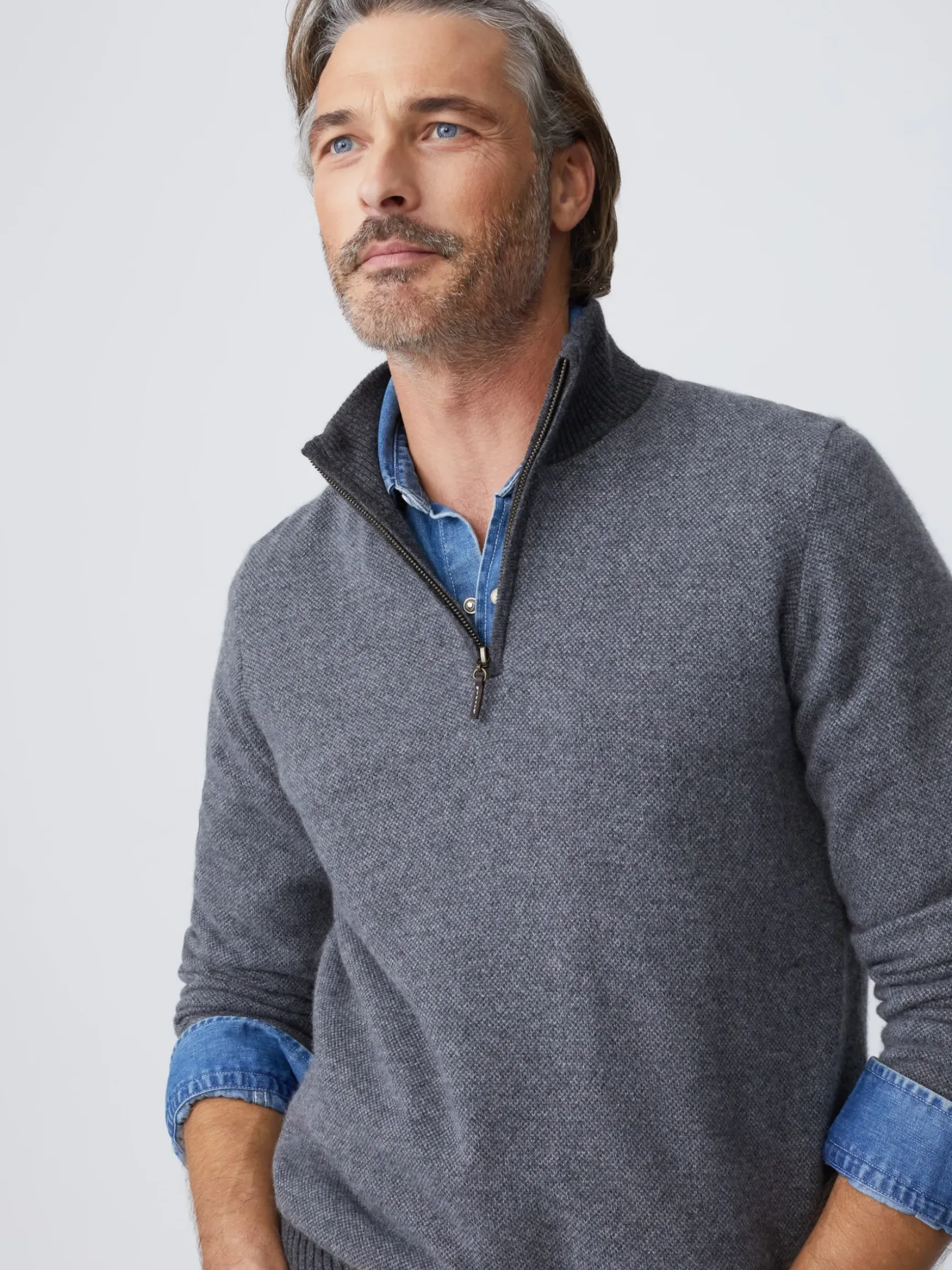 J.McLaughlin Tate Cashmere Sweater in Birdseye HeatherMediumGray/HeatherSilver Clearance