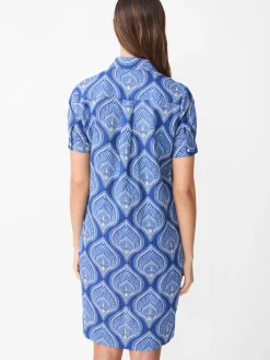 J.McLaughlin Teresa Linen Blend Dress in Neo Tangier Geo Blue/Cornwall Clearance