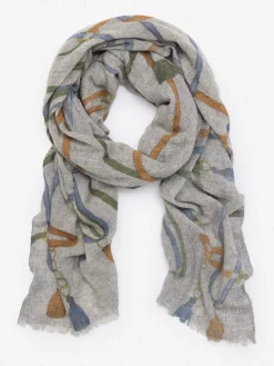 J.McLaughlin Tunis Scarf in Fringe Fete Oblong OffWhite/Blue/Green Hot