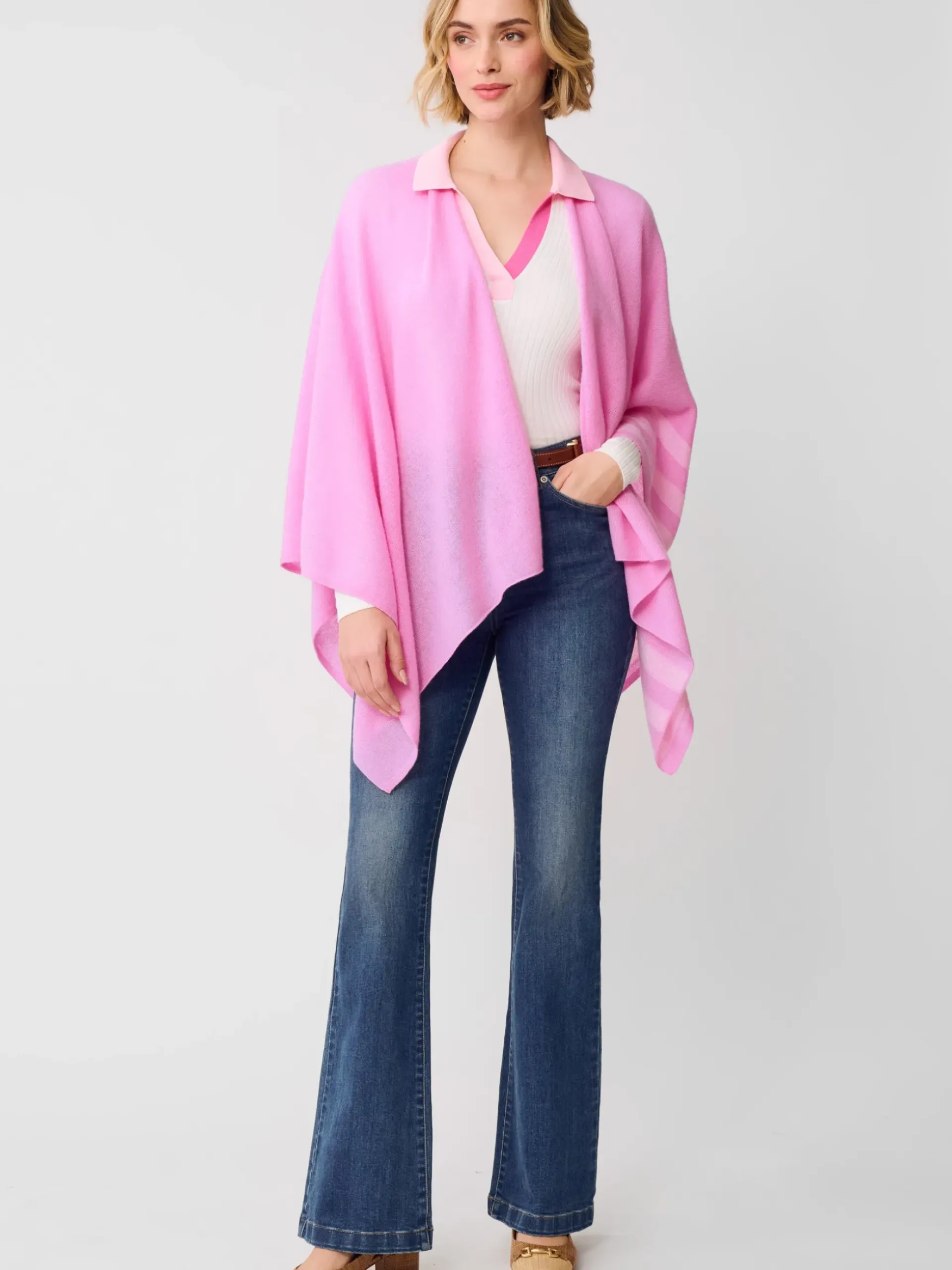 J.McLaughlin Veronique Cashmere Wrap in Stripe Pink/LightPink Fashion