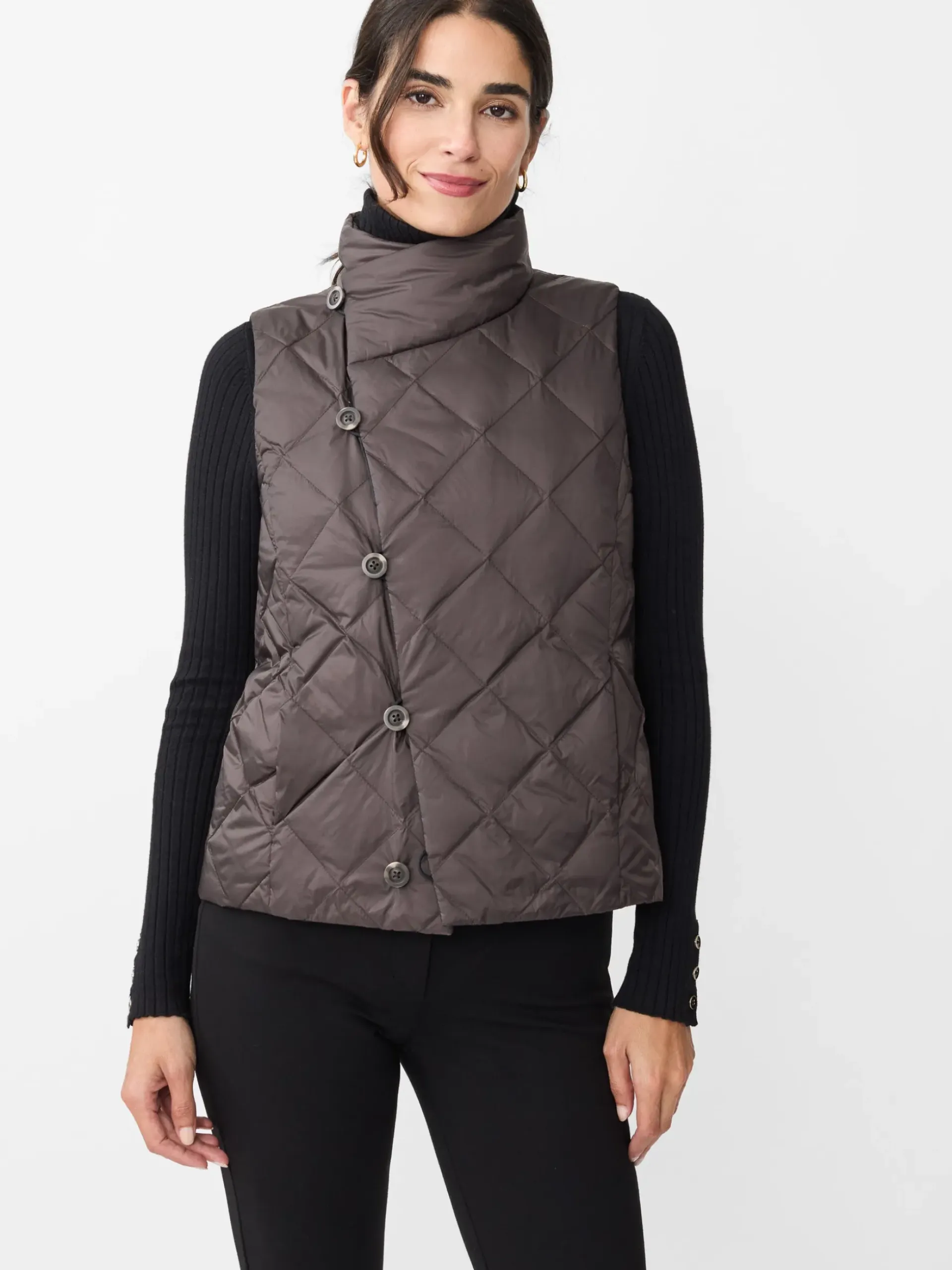 J.McLaughlin Vivian Reversible Puffer Vest Black/DeepBrown Clearance